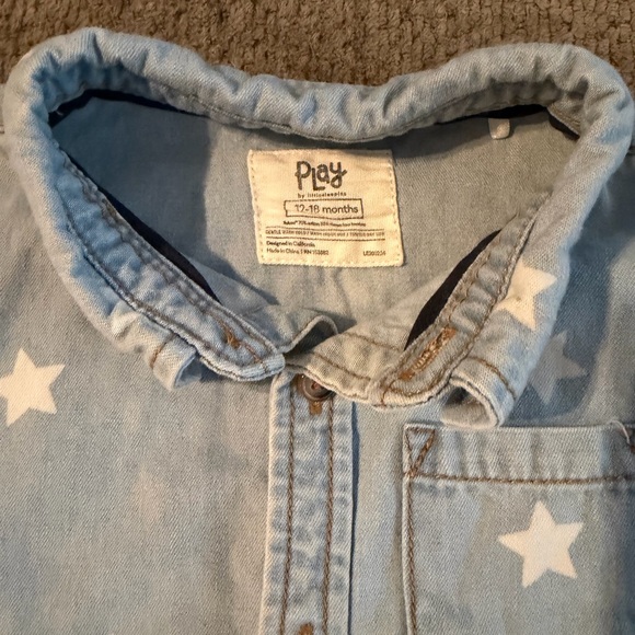 12-18 Month Little Sleepies Play Kids Light Denim Star Print button down Shirt - Picture 3 of 5